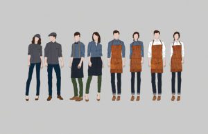 Mockups of employee uniform options for Carve American Grille