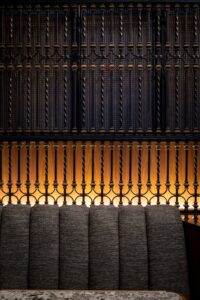 Metal detailing over a sofa at Del Frisco's Double Eagle Steakhouse in Pittsburgh